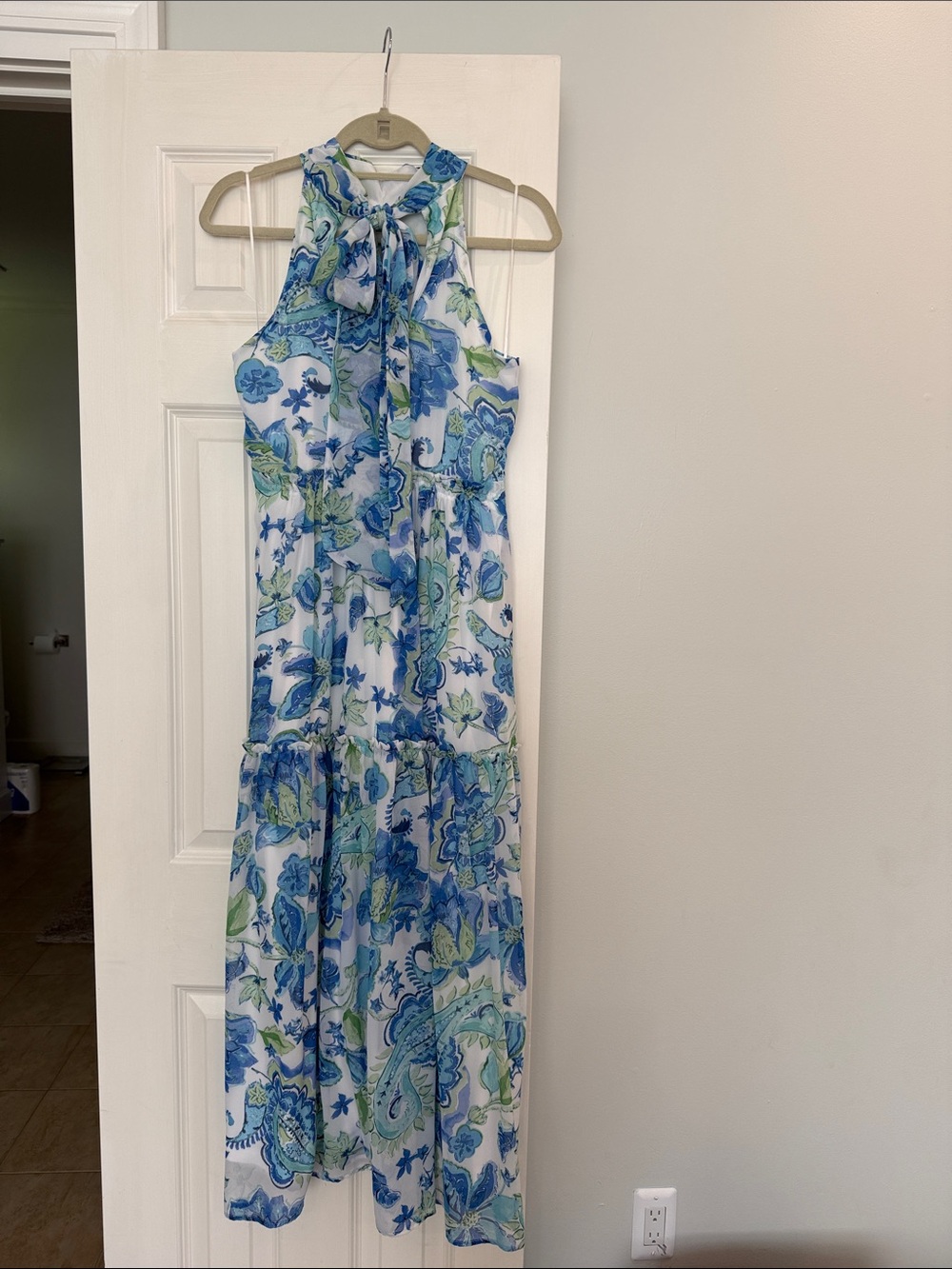 Nicole Miller Blue & White Floral Maxi Dress - Picture 3 of 3
